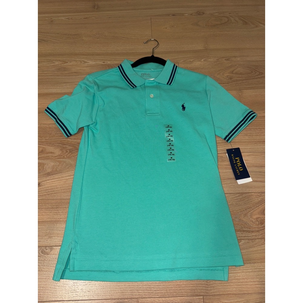 Polo Ralph Lauren Boys Aqua Turquoise Cotton Mesh Polo Shirt Size M 10-12 NWT